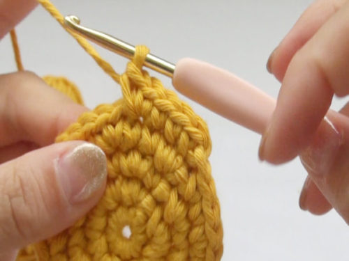 細編みを編み込んでいきます。